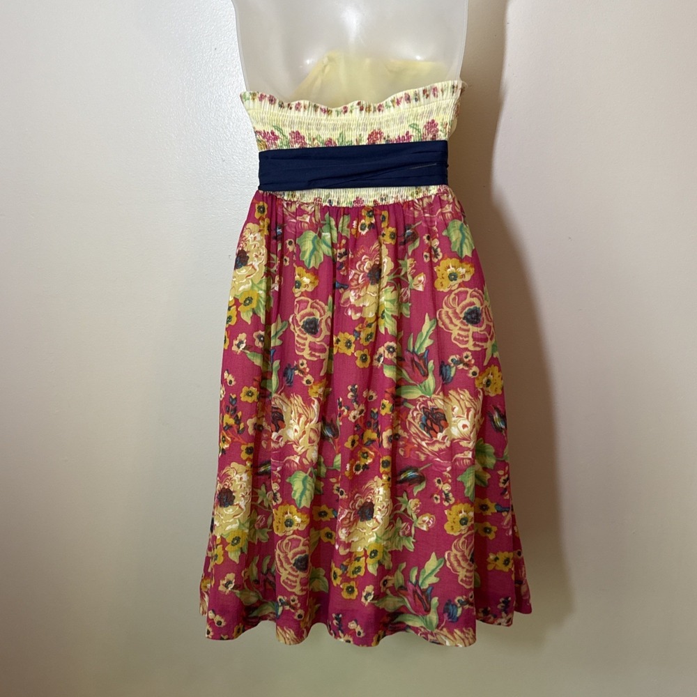 Anthropologie Maeve Yellow and Pink Blissful Days Strapless Dress Size 4 Summer - Picture 8 of 8
